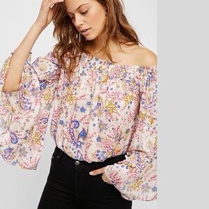 Free People Pink Paisley Off-Shoulder Boho Blouse size Small EUC